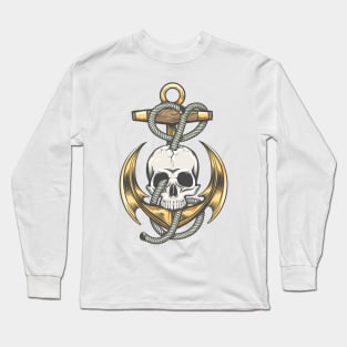 Colorful Tattoo of Skull and Anchor with ropes Long Sleeve T-Shirt